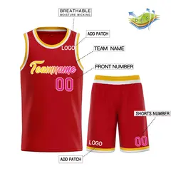 Red Yellow-White Classic Team Basketball Jersey 3