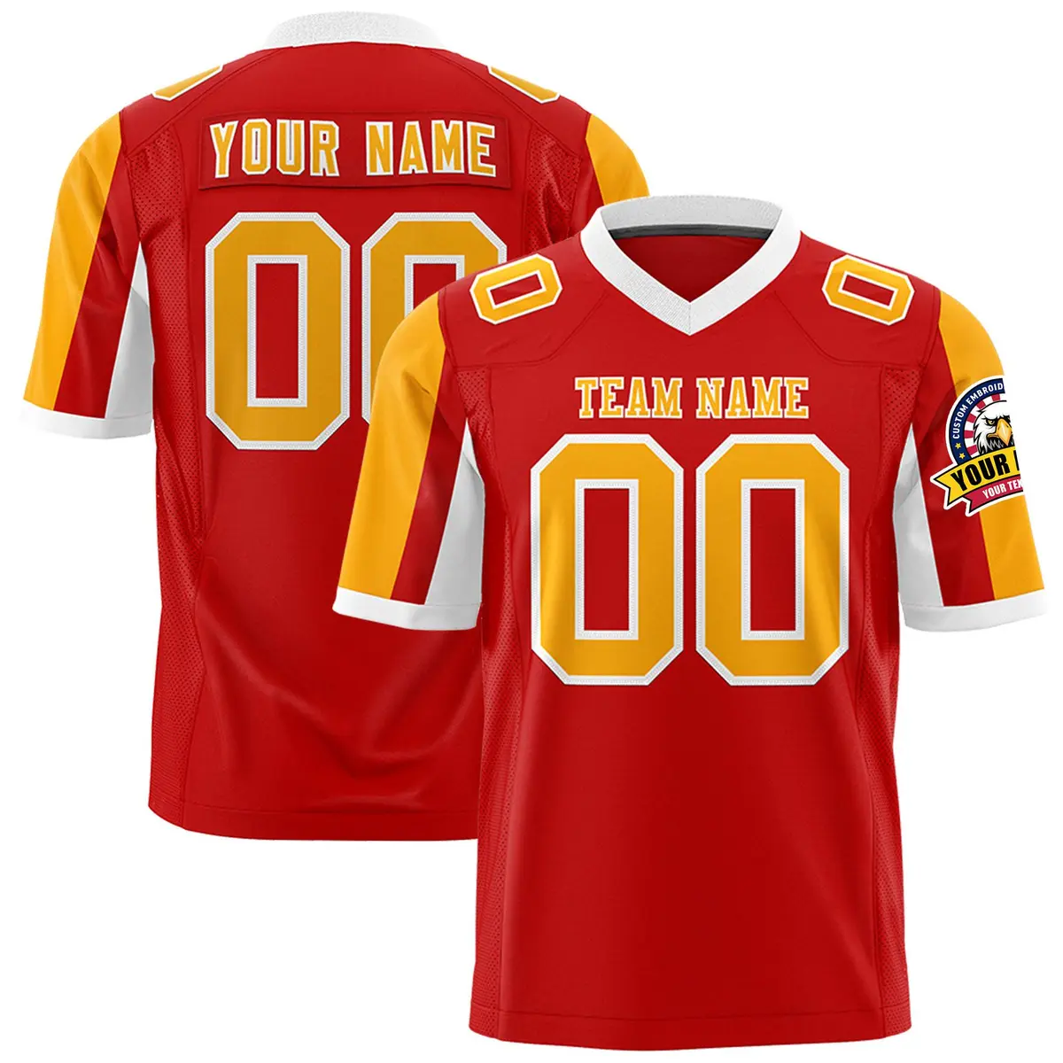 Red Yellow-White Color Block Raglan Sleeves Football Jersey