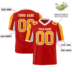 Red Yellow-White Color Block Raglan Sleeves Football Jersey 2