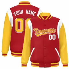 Red Yellow-White Color Block Varsity Baseball Jacket