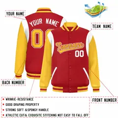 Red Yellow-White Color Block Varsity Baseball Jacket 2