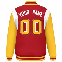 Red Yellow-White Color Block Varsity Baseball Jacket 4