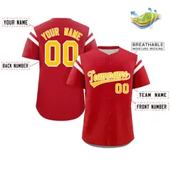 Red Yellow-White Full Button Classic Baseball Jersey 2