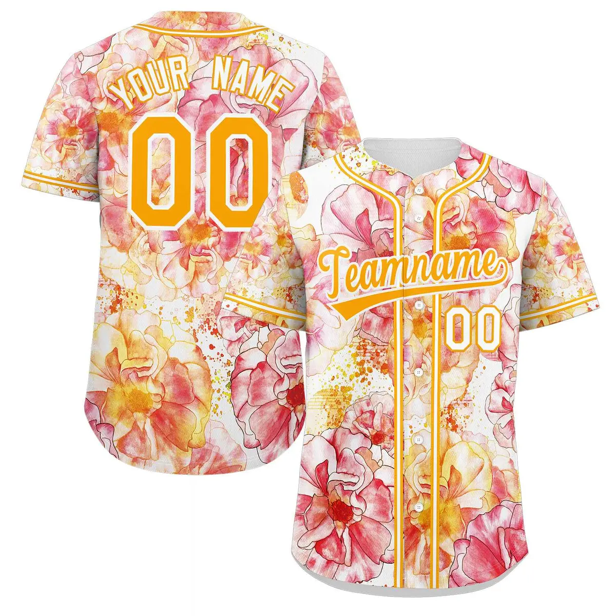 Red Yellow-White Graffiti Flower Authentic Baseball Jersey