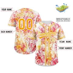 Red Yellow-White Graffiti Flower Authentic Baseball Jersey 2