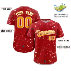 Red Yellow-White Splash Graffiti Striped Baseball Jersey 2