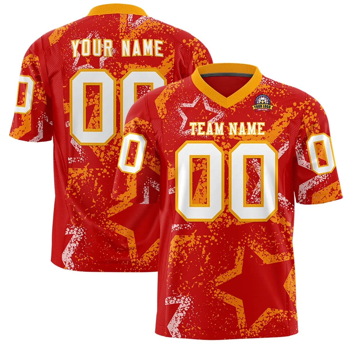 Red Yellow White Star Graffiti Authentic Football Jersey