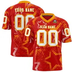 Red Yellow White Star Graffiti Authentic Football Jersey 1