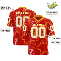 Red Yellow White Star Graffiti Authentic Football Jersey 2