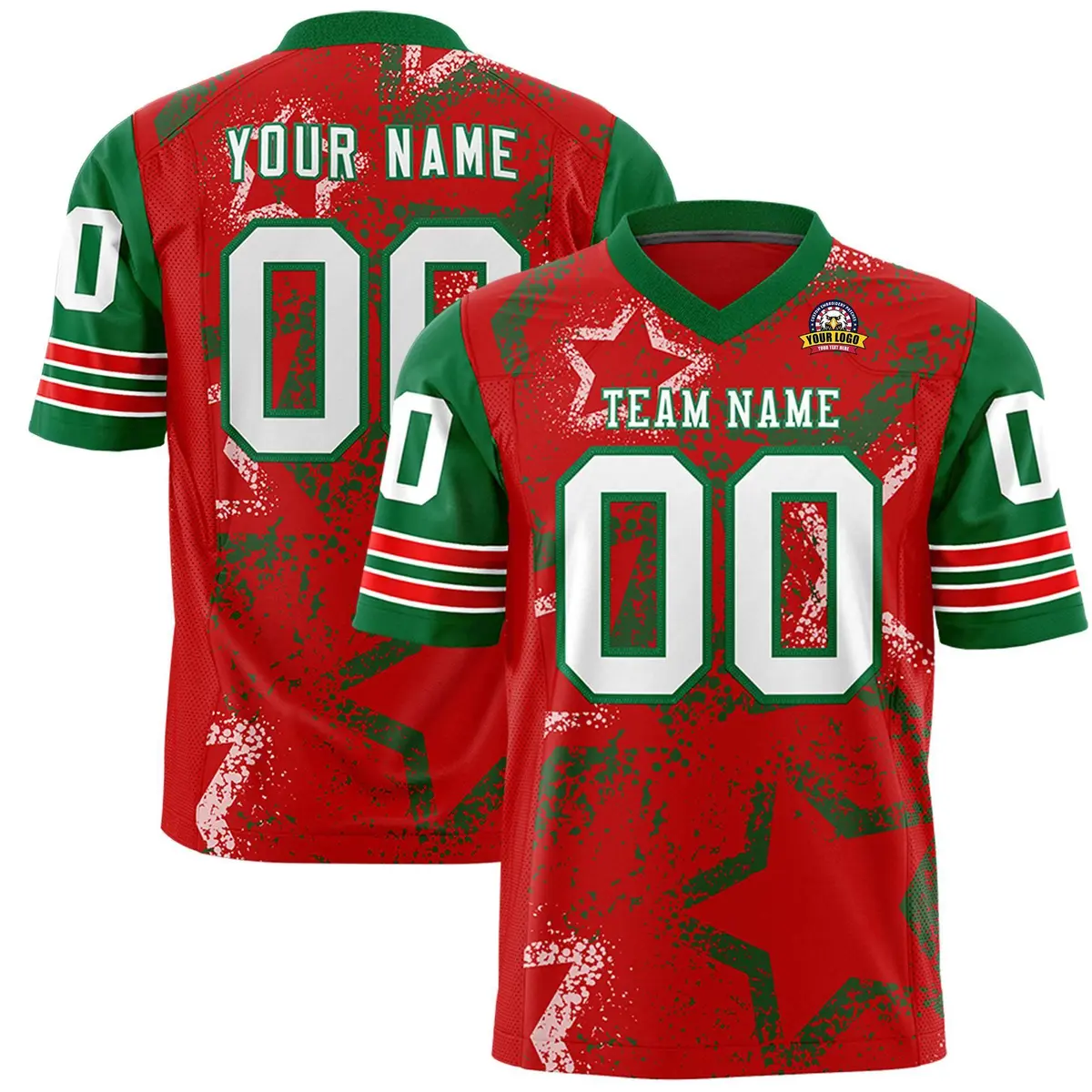 Red Yellow-White Star Pattern Authentic Football Jersey