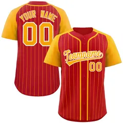 Red Yellow-White Stripe Raglan Authentic Baseball Jersey 1