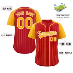Red Yellow-White Stripe Raglan Authentic Baseball Jersey 2