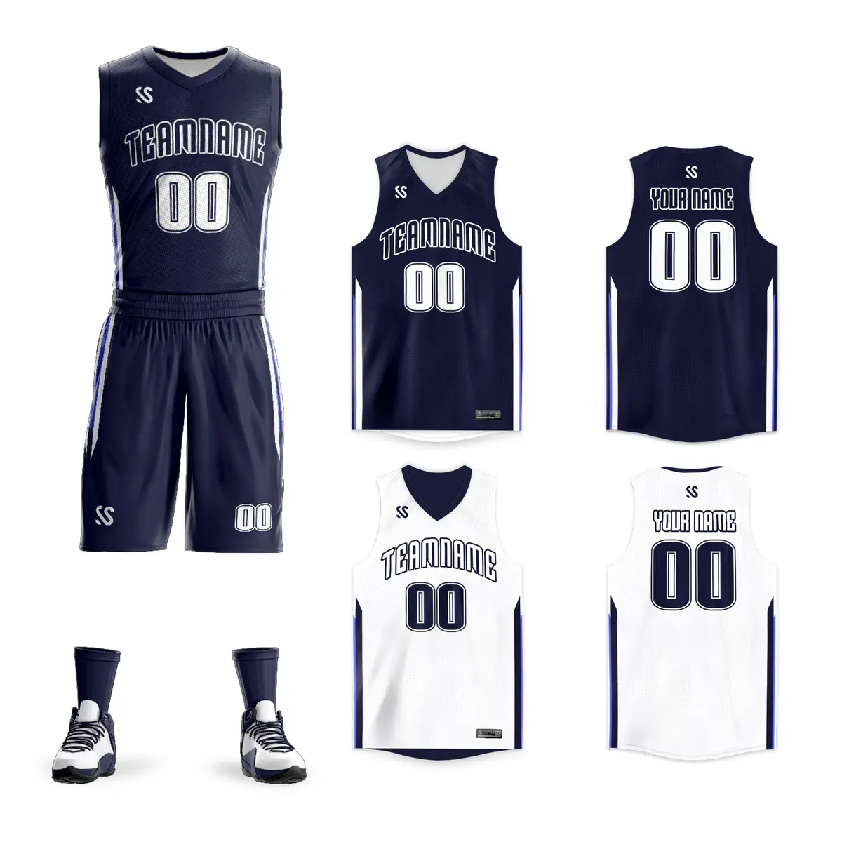 Men's Reversible Athletic Basketball Jersey Set