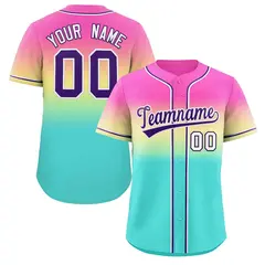 Rose Pink Aqua Purple-White Gradient Baseball Jersey