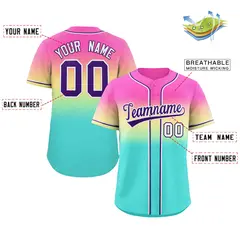 Rose Pink Aqua Purple-White Gradient Baseball Jersey 2