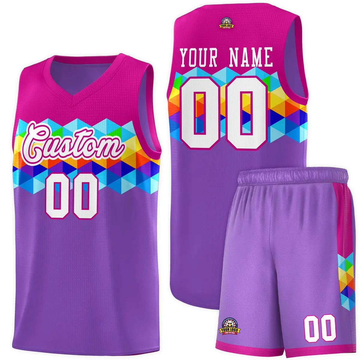 Rose Pink Purple-White Colorful Basketball Jersey Sets