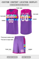 Rose Pink Purple-White Colorful Basketball Jersey Sets 4