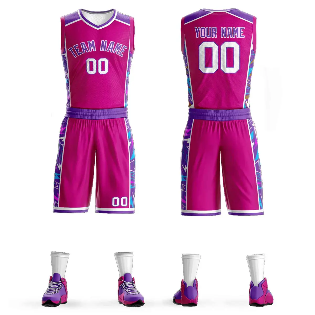Rose Pink Purple-White Lightning Graffiti Basketball Jersey