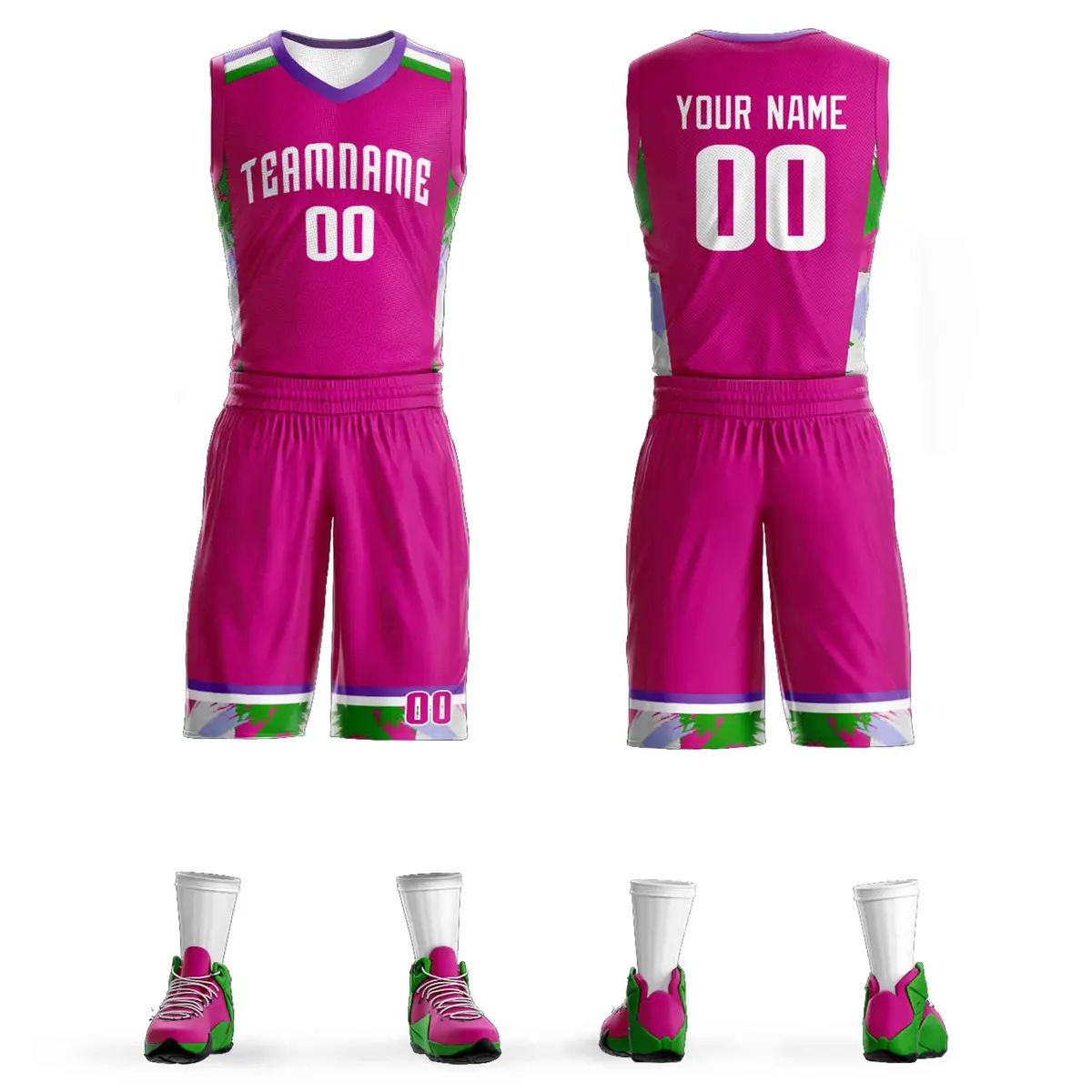 Rose Pink White Graffiti Basketball Jersey Set