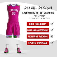 Rose Pink White Graffiti Basketball Jersey Set 2