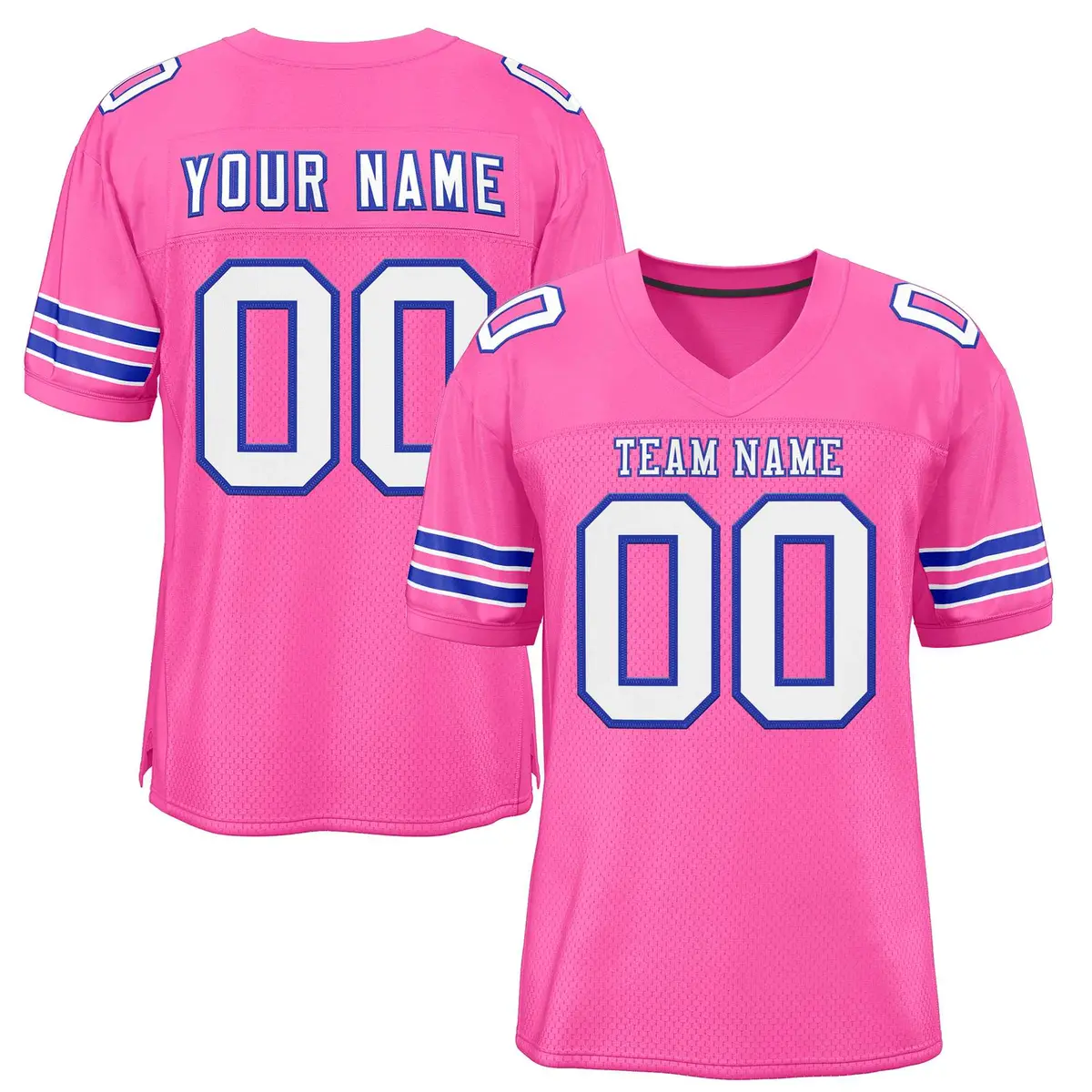 Rose Pink White-Royal Football Jersey