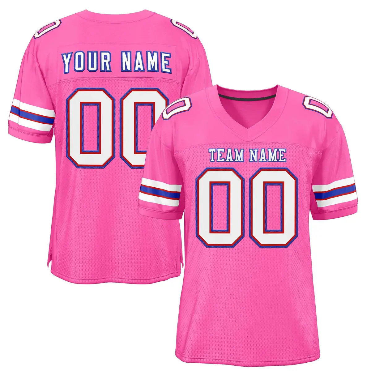 Rose Pink White-Royal Football Jersey