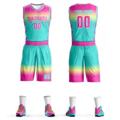 Rose Pink Yellow Pink-White Gradient Basketball Jersey