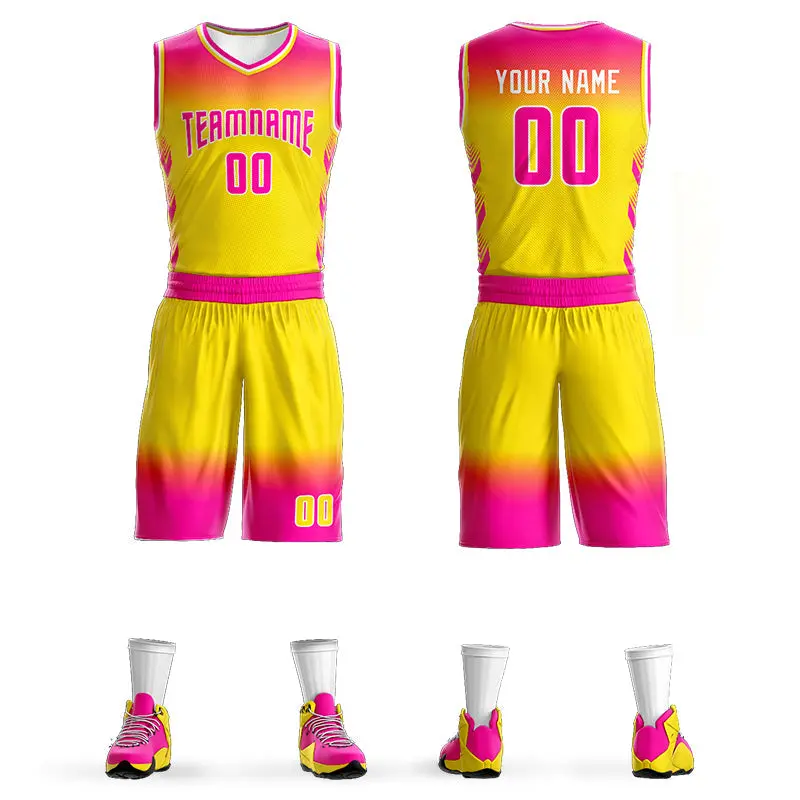 Rose Pink Yellow Rose Pink-White Gradient Basketball Jersey