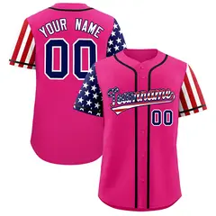 Rose Red American Flag Design Baseball Jersey 1