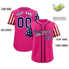 Rose Red American Flag Design Baseball Jersey 2