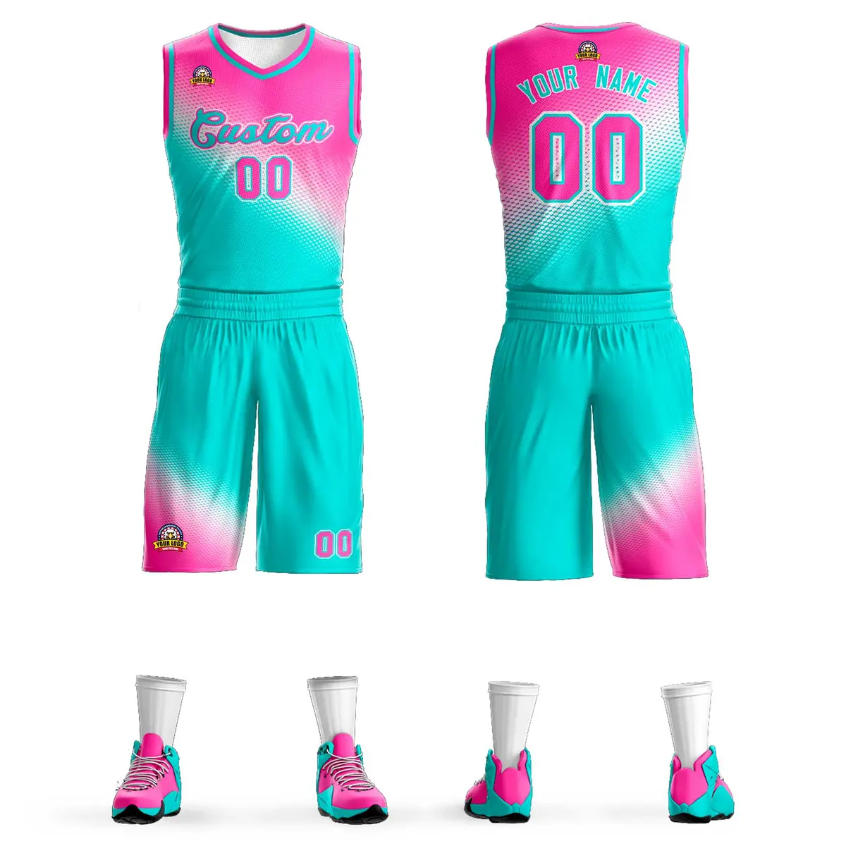 Rose Red Aqua Gradient Fashion Basketball Jersey