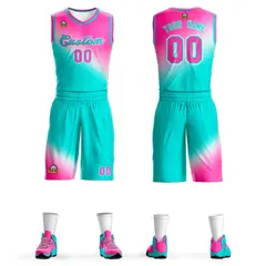 Rose Red Aqua Gradient Fashion Basketball Jersey