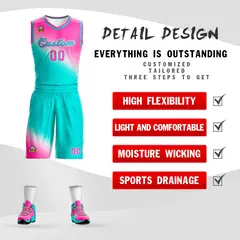 Rose Red Aqua Gradient Fashion Basketball Jersey 2