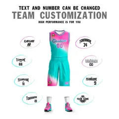Rose Red Aqua Gradient Fashion Basketball Jersey 4