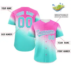 Rose Red Aqua Tiny Spot Gradient Authentic Baseball Jersey 2