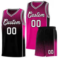 Rose Red Black Dot Pattern Side Gradient Reversible Basketball Jersey Kits 1