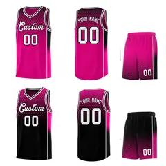 Rose Red Black Dot Pattern Side Gradient Reversible Basketball Jersey Kits 2