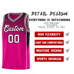 Rose Red Black Dot Pattern Side Gradient Reversible Basketball Jersey Kits 3
