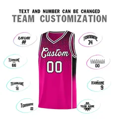 Rose Red Black Dot Pattern Side Gradient Reversible Basketball Jersey Kits 4