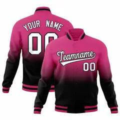 Rose Red Black Gradient Full-Snap Varsity Letterman Jacket 1