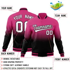 Rose Red Black Gradient Full-Snap Varsity Letterman Jacket 2