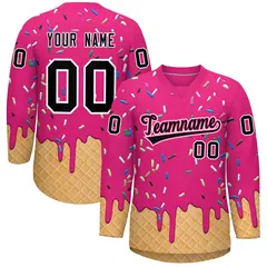 Rose Red Black Ice Cream Pattern V-Neck Hockey Jersey