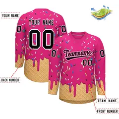 Rose Red Black Ice Cream Pattern V-Neck Hockey Jersey 2