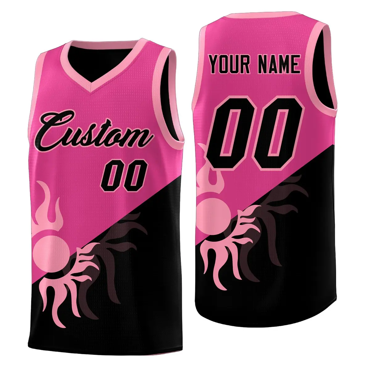 Rose Red Black Radiant Sun Two Tone Basketball Jersey