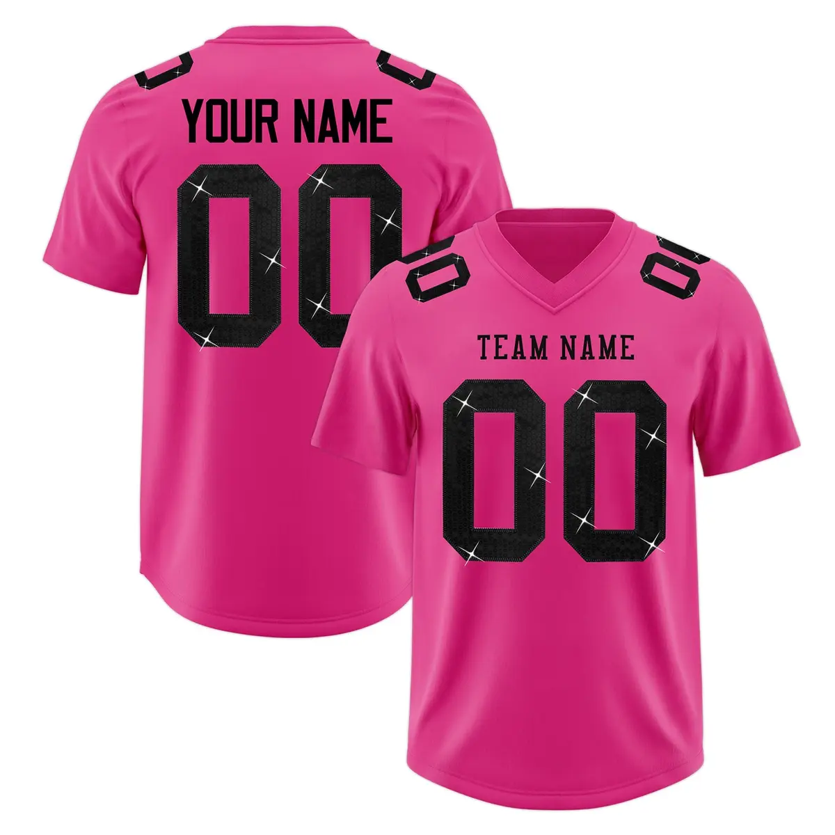 Rose Red Black Sequin Lettering Breathable Football Jersey