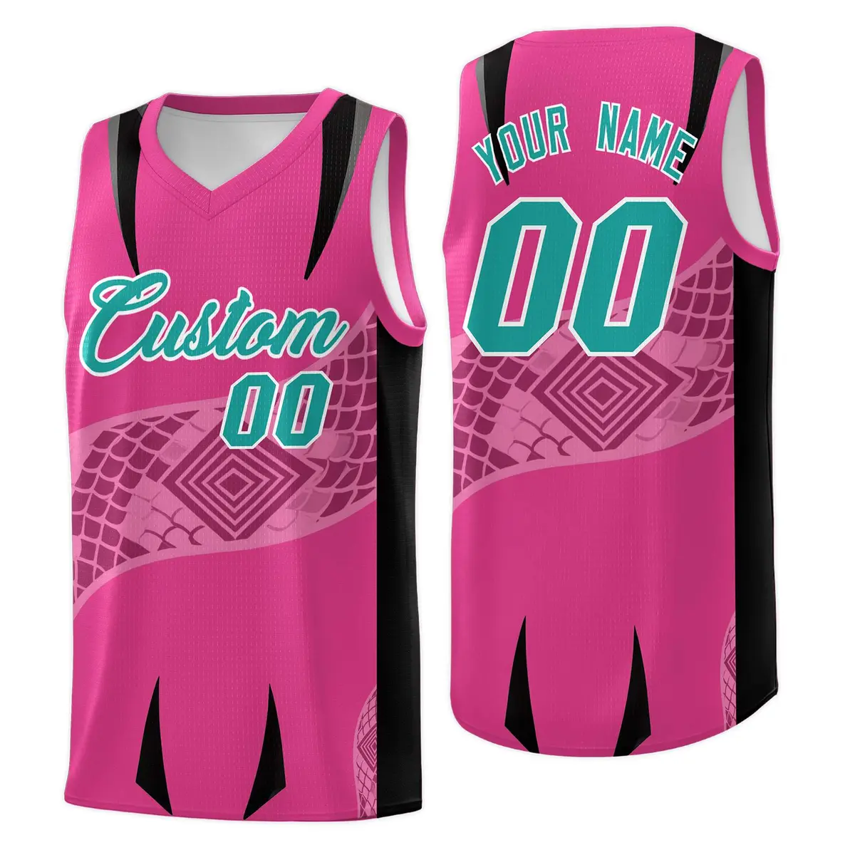 Rose Red Black Snake Scale Venomous Fang Graffiti Basketball Jersey