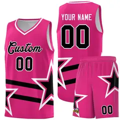 Rose Red Black Star Pattern Double Lines Basketball Kits 1