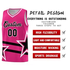 Rose Red Black Star Pattern Double Lines Basketball Kits 2