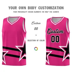 Rose Red Black Star Pattern Double Lines Basketball Kits 3
