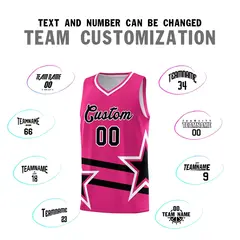 Rose Red Black Star Pattern Double Lines Basketball Kits 4